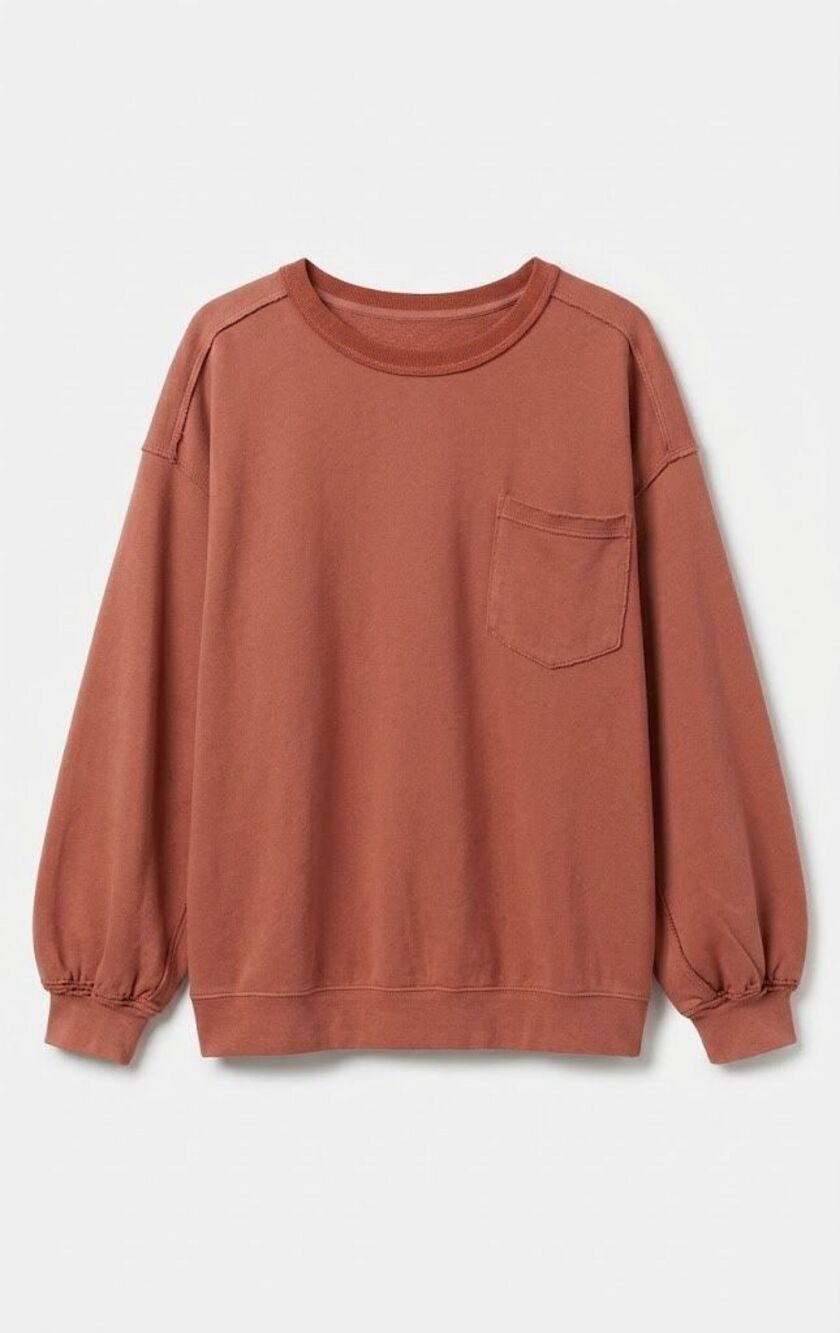 Fantastic Fawn Cinnamon Oversized French Terry Contrast Western Yoke Crewneck Sw